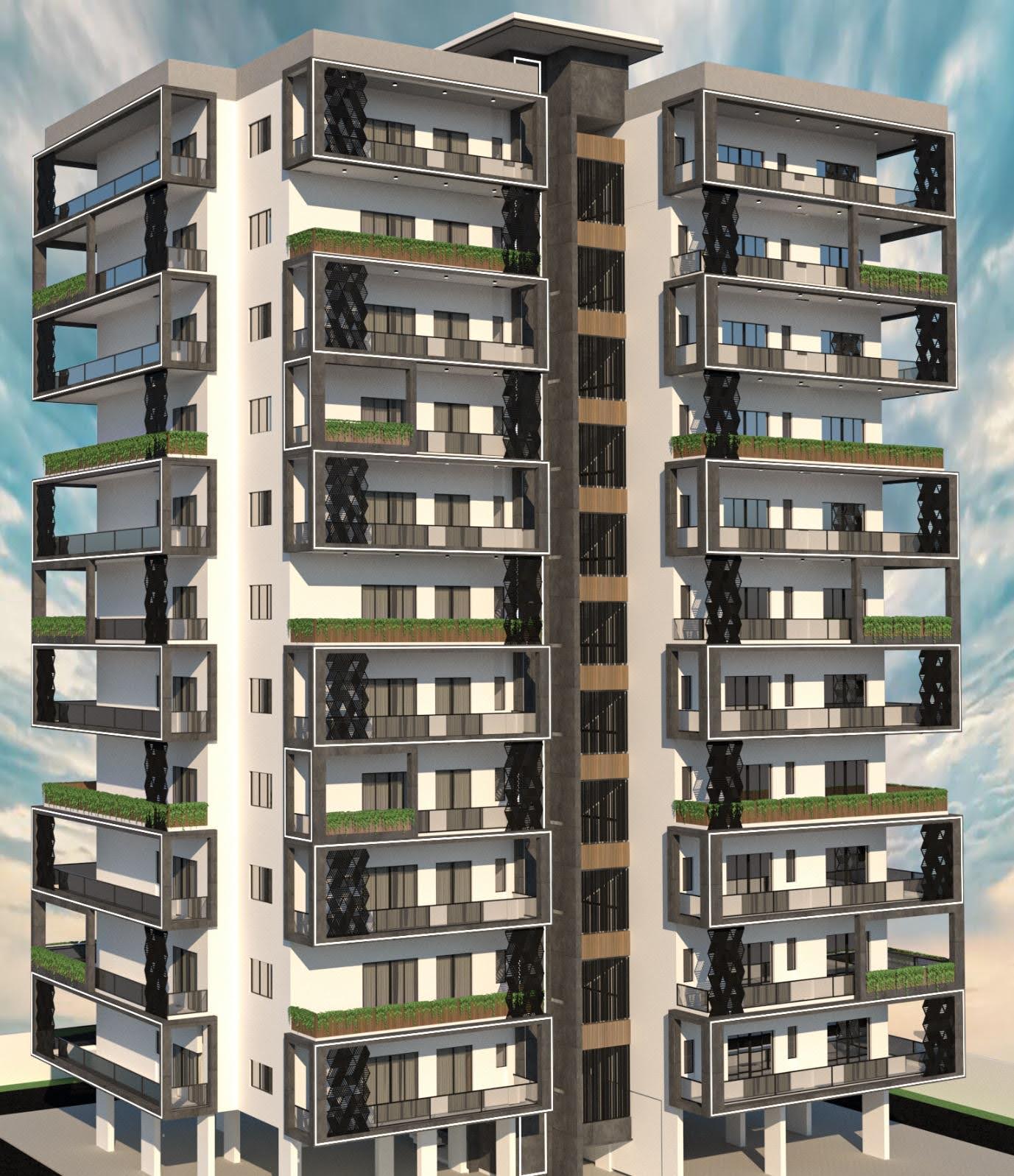 Angled view of housing complex